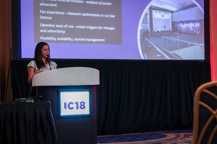 Marielle Crisanti of Matrix Video Communications giving a presentation about Digital Signage at Infocomm 2018