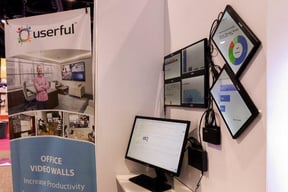 A demo setup for the Userful platform connected to a small video wall, at Infocomm 2018