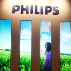 Philips Signage solutions booth with advertisement on video wall at ISE 2017 Amsterdam