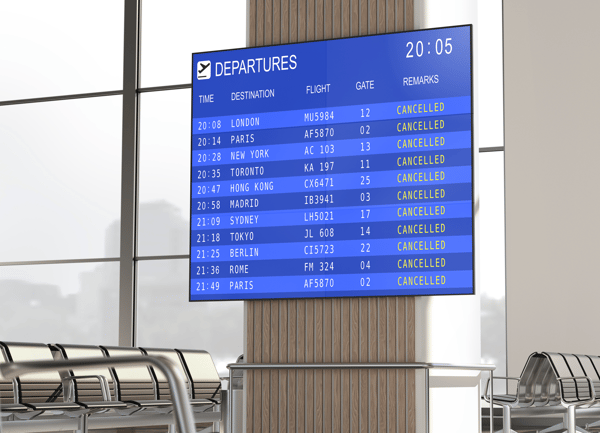 FID Board showing flights on screens in airport