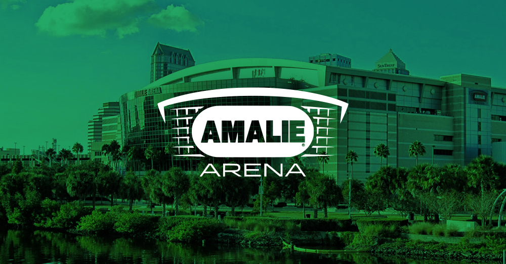 Amalie Arena with green overlay and logo
