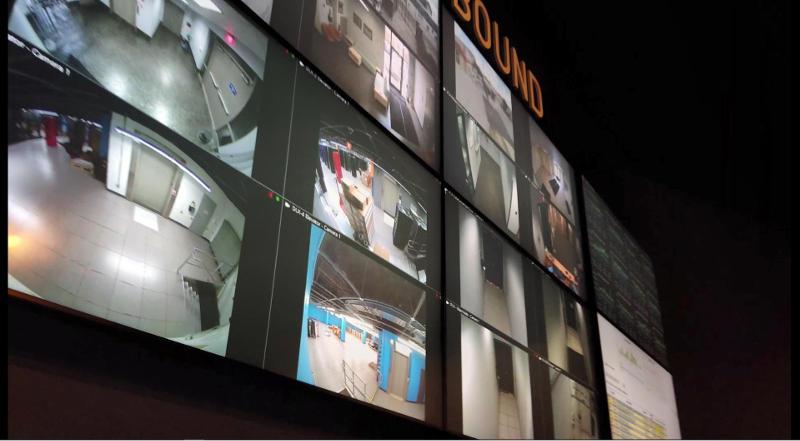 Video wall displaying live security camera footage