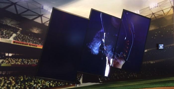 3 Panel 4K LED video wall displaying baseball getting caught by a hand in a baseball glove