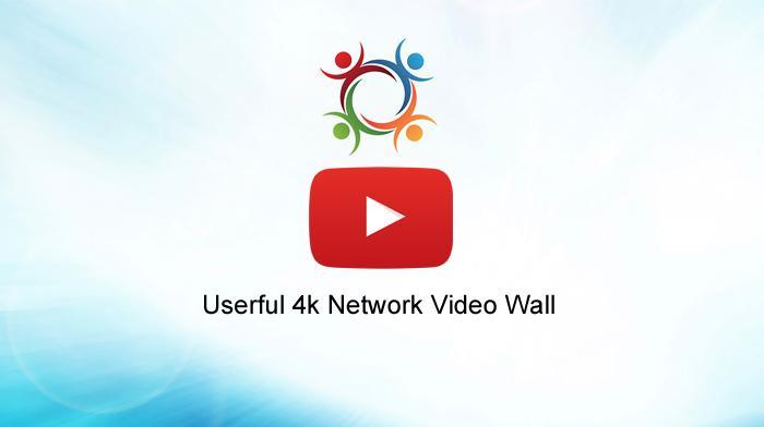 Userful Logo and play button, with text at the bottom in black stating, Userful 4k Network Video Wall