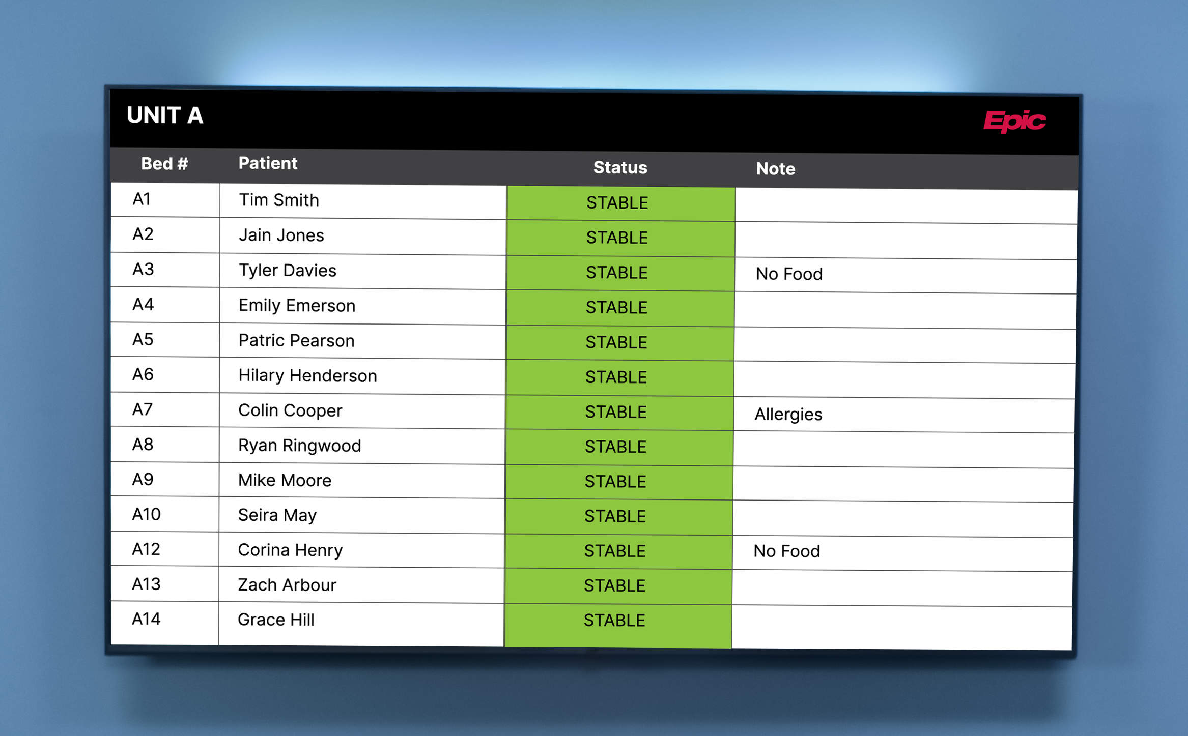 healthcare bed board epic