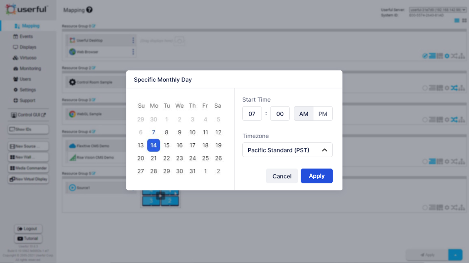 Example of calendar user interface to schedule meetings