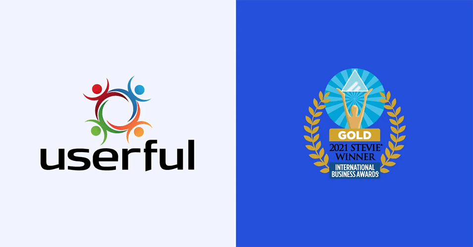 Userful Logo beside International Business Awards Gold 2021 Stevie Winner Award